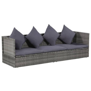Leżanka ogrodowa, szara, 200 x 60 cm, rattan PE