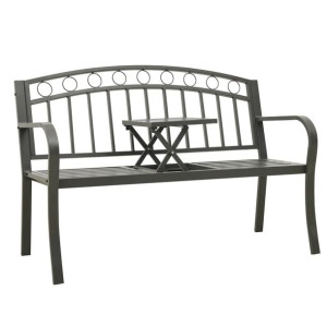 Ławka ogrodowa ze stolikiem, 125 cm, stal, szara