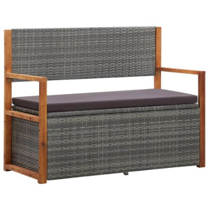 Ławka ze schowkiem, 110 cm, rattan PE i drewno aka