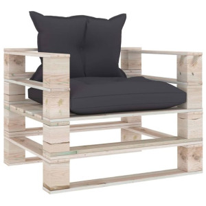 Sofa ogrodowa z palet, antracytowe poduszki, drewn