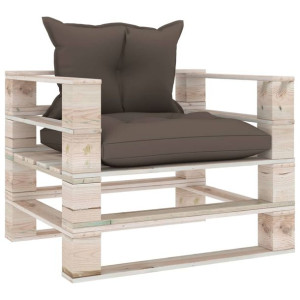 Sofa ogrodowa z palet, poduszki w kolorze taupe, d