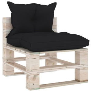 Sofa środkowa z palet, z poduszkami, drewno sosnow