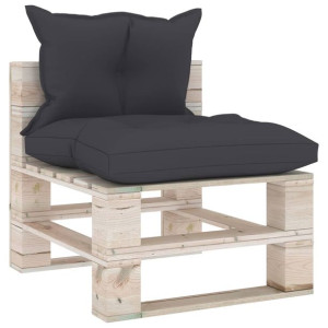 Sofa środkowa z palet, z poduszkami, drewno sosnow