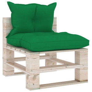 Sofa środkowa z palet, z poduszkami, drewno sosnow