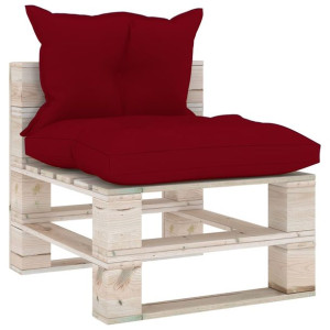 Sofa środkowa z palet, z poduszkami, drewno sosnow
