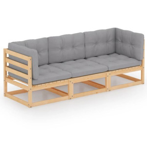 3-osobowa sofa ogrodowa z poduszkami, lite drewno