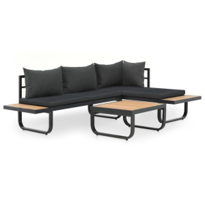 Sofa ogrodowa ze stołem i poduszkami, narożna, alu