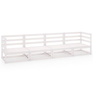 4-osobowa sofa ogrodowa, biała, lite drewno sosnow