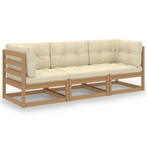 3-osobowa sofa ogrodowa z poduszkami, lite drewno