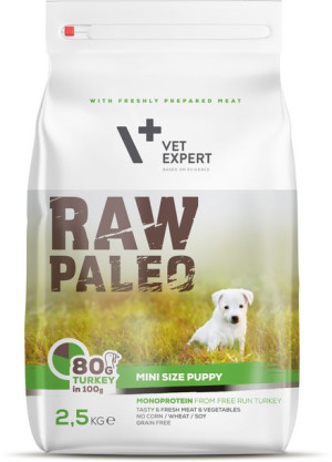 Sucha karma dla szczeniąt VetExpert RAW PALEO PUPPY MINI 2,5KG - z indykiem