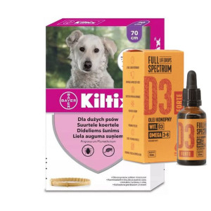 BAYER Kiltix Obroża dla psów dużych dł, 70cm + olej konopny - witamina D3 F
