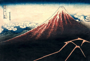 Hokusai, Rain Below the Mountain - plakat 42x29,7