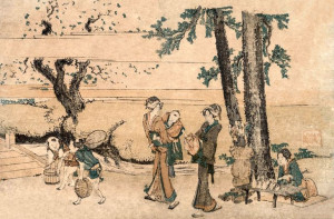 Hokusai, Group of Figures near a Brook - plakat 70