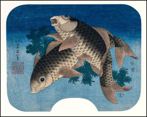 Hokusai, Carp Swimming by Water Weeds - plakat 91,