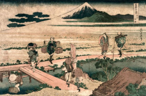 Hokusai, A View of Mount Fuji and Travellers by a