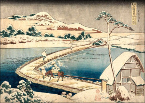 Old View of the Pontoon Bridge at Sano in Kôzuke P