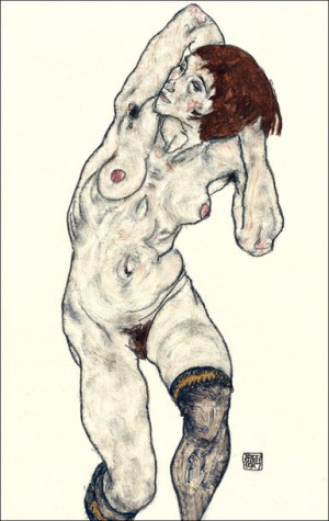 Nude in Black Stockings, Egon Schiele - plakat 70x