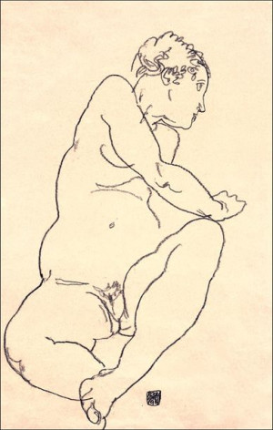 Female Nude Bending to the Left, Egon Schiele - pl