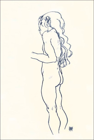 Standing Nude Girl, Facing Left, Egon Schiele - pl