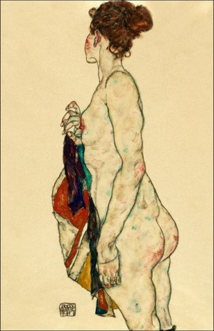 Standing Nude with a Patterned Robe, Egon Schiele