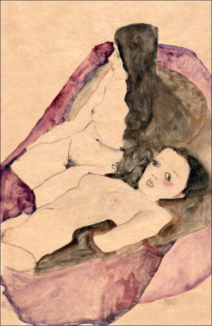 Two Reclining Nudes, Egon Schiele - plakat 60x80 c