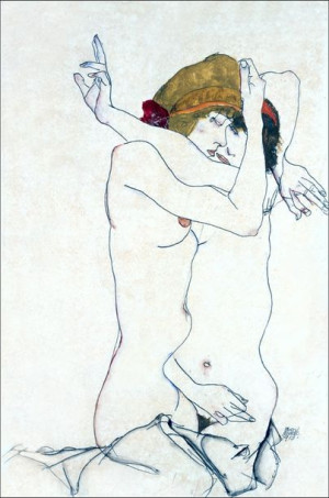Two Women Embracing, Egon Schiele - plakat 42x59,4