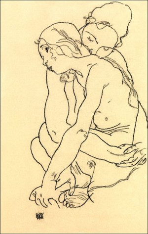 Woman and Girl Embracing, Egon Schiele - plakat 30