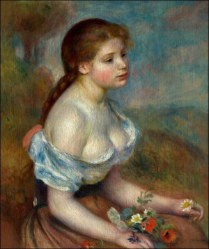 A Young Girl with Daisies, Auguste Renoir - plakat
