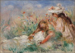 Girls in the Grass Arranging a Bouquet, Pierre-Aug
