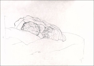 Curled up Girl on Bed, Gustav Klimt - plakat 84,1x