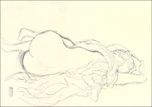 Reclining Nude with Drapery, Back View, Gustav Kli