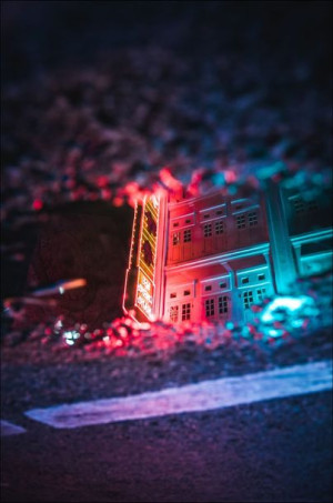Singapur, Neon - plakat premium 29,7x42 cm