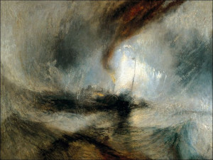 Snow storm steam boat off a harbour s mouth, Willi