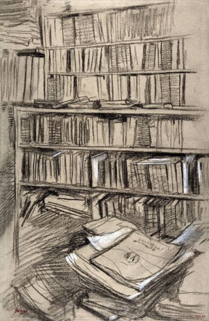 Bookshelves, Study for Edmond Duranty, Edgar Degas