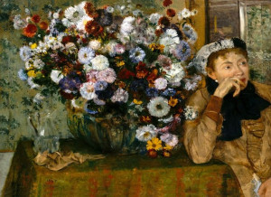 A Woman Seated beside a Vase of Flowers, Edgar Deg