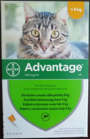 Bayer Advantage 4x0,4 ml Krople na Pchły Dla Kota do 4kg Roztwór na Pchły