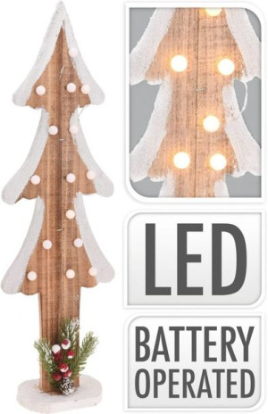 Choinka drewniana 15 LED ozdoba bożonarodzeniowa na baterie 60 cm