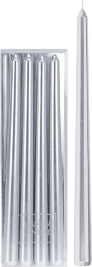 Świeca stożkowa stołowa metaliczna 30 cm w kolorze srebrnym zestaw 4 szt.