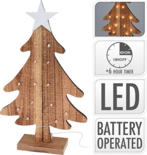 Choinka drewniana z białą gwiazdą dekoracyjna 30 cm LED z timerem