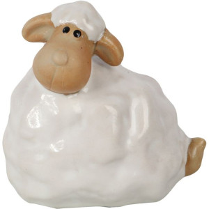 Baranek ceramiczny biało-kremowy ozdoba Wielkanoc