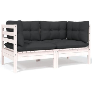 2-osobowa sofa ogrodowa z poduszkami, białe drewno sosnowe
