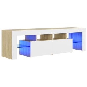 Szafka TV z oświetleniem LED, biel i dąb sonoma, 140x35x40 cm