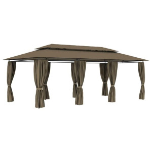Altana z zasłonami, 600x298x270 cm, kolor taupe, 180 g/m²