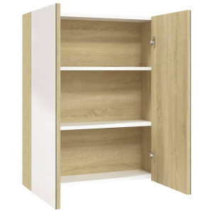 Szafka łazienkowa z lustrem, 60x15x75 cm, MDF, biel i dąb
