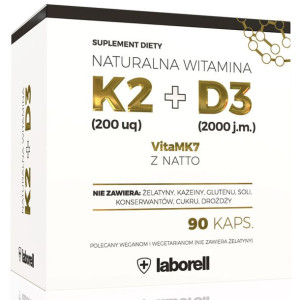 LABORELL Naturalna Witamina K2 (200mcg)+D3 (2000 j.m.) 90caps