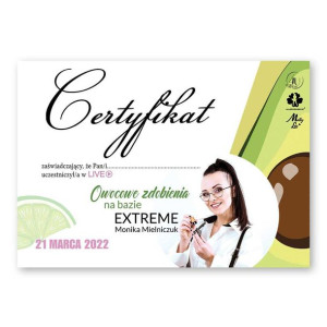 Certyfikat ze szkolenia online Owocowe zdobienia na bazie Extreme by Monika