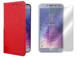Sam Galaxy J4 2018 J400 Etui Skóra Pokrowiec Szkło