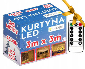 Kurtyna Girlanda Lampki Z Pilotem 3X3M 300 LED