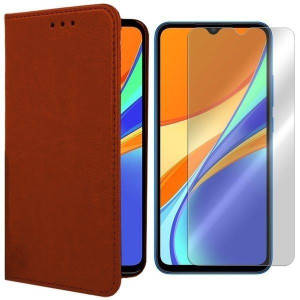 Etui Do Xiaomi Redmi 9c Pokrowiec Skóra + Szkło 9h