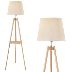LAMPA podłogowa VEN S-102075 abażurowa OPRAWA stojąca na trójnogu drewno ec